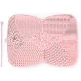 YalsFTY Silicone Makeup Brush Cleaner Pad with Suction Cup, 8 Textures, Stable, Makeup Brush Cleaning Mat (Pink)