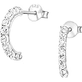 925 Sterling Silver Crystal Lined Semi Hoop Earrings, Sold as a Pair