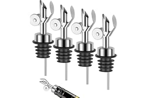 Olive Oil Pour Spout Auto Flip Spouts Weighted Stainless Steel Alcohol Dispenser for Bottles With Olive Oil Funnel & Brush - 