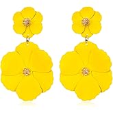 GUOXIAOMEI White Summer Flower Floral Dangle Earrings Boho 2 Layered Floral Petal Drop Statement Stud Earring for Women Jewelry