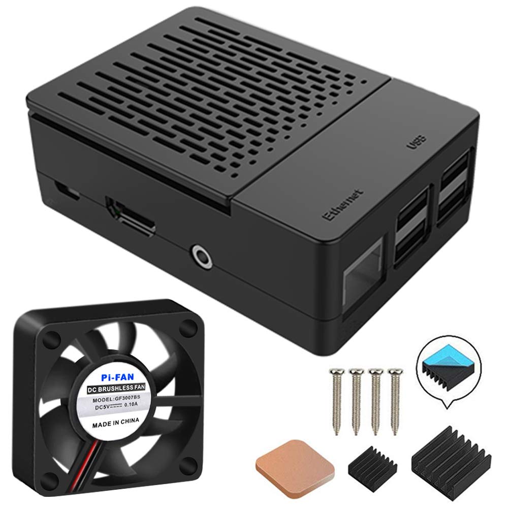 GeeekPi ABS Case for Raspberry Pi 3B/3B+, with 30mm Fan 30X30X7mm and 3pcs Heatsinks for Raspberry Pi 3 Model B/B+ (Black)