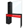 Artist hand Wall Mount Salon Station Barber Stations Styling Station Barber Beauty Spa Salon Equipment Set with Mirror,Left Shelf (Black/Red)