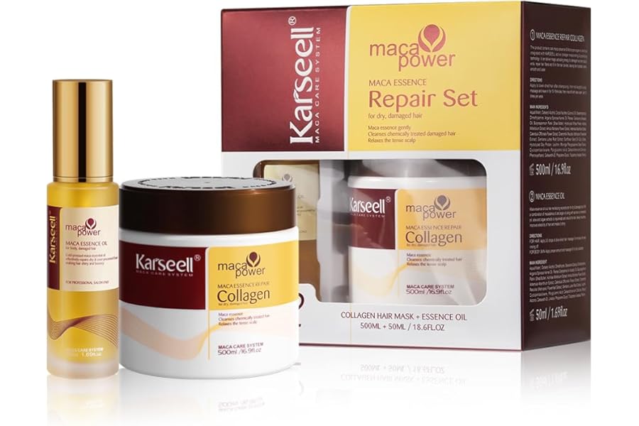 Karseell Collagen Hair Treatment Mask, Argan Oil Set for Deep Repair Conditioning of Damaged, Dry and All Hair Types, 16.9floz + 1.69floz
