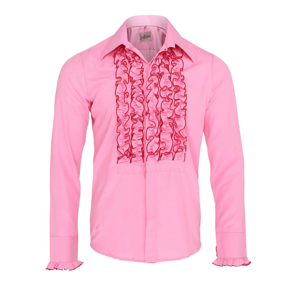 Photo 1 of Zen Retro Mens Ruffle Ruche Frill Tuxedo Shirt Pink 2XL