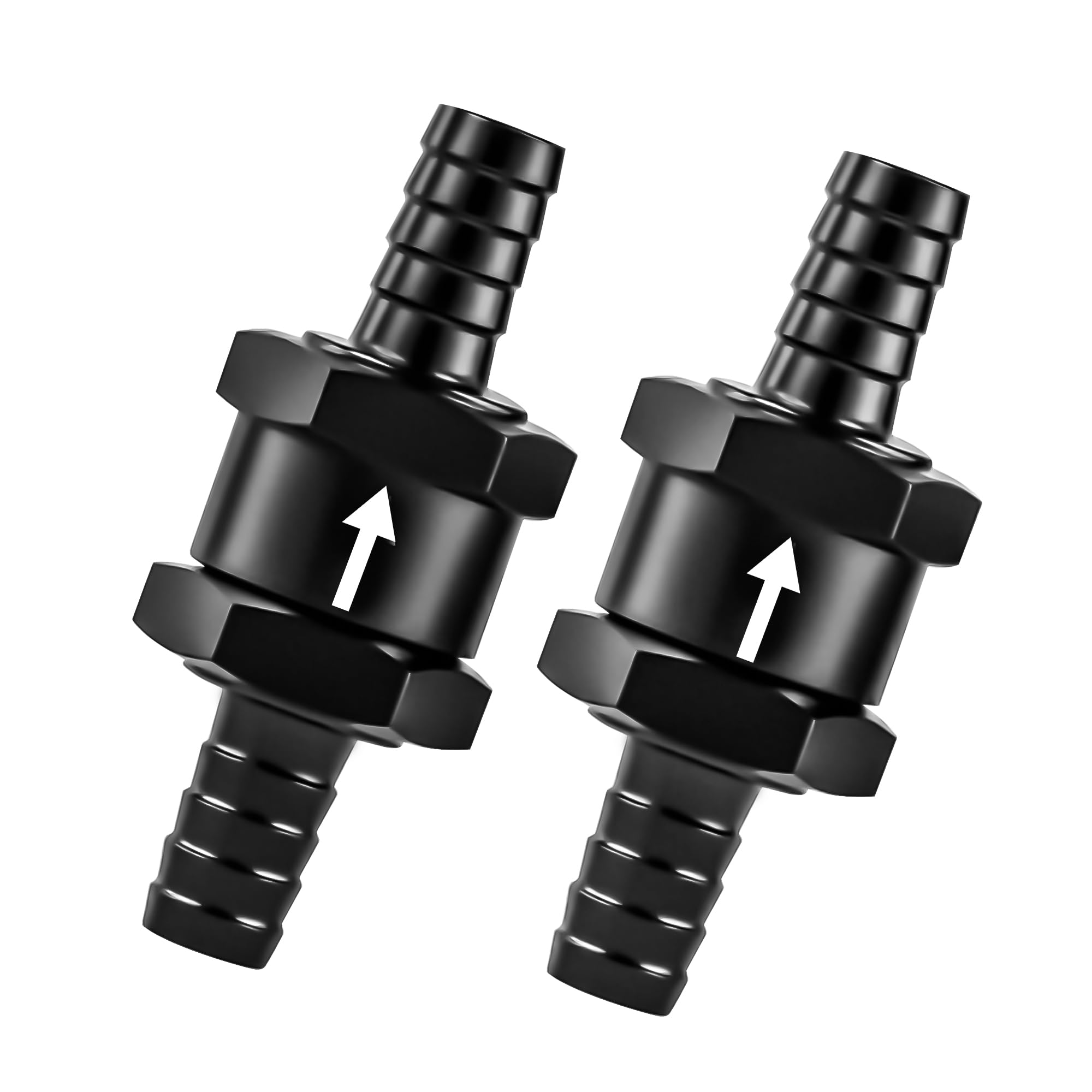 Photo 1 of 3/8 Inch 2PCS Fuel One-way Check Valve, Aluminium Alloy 10mm OD Fuel Line Check Valve One Way Non Return for Diesel Gasoline Water, Black (Set of 2)