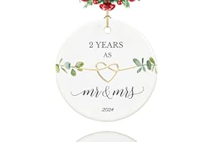 ZCAIGOO HOME 2 Year Anniversary Ornament, Gifts for 2nd Anniversary, 2 Year Anniversary Couple Gifts for Couple,Her,Him, 2.9" Ceramic 2 Year as Mr and Mrs Christmas Ornament 2024