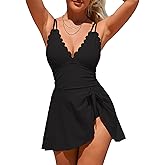 Charmo Womens One Piece Swimsuit Tummy Control Bathing Suit Scalloped Modest Tie Knot 2026 Swim Dress