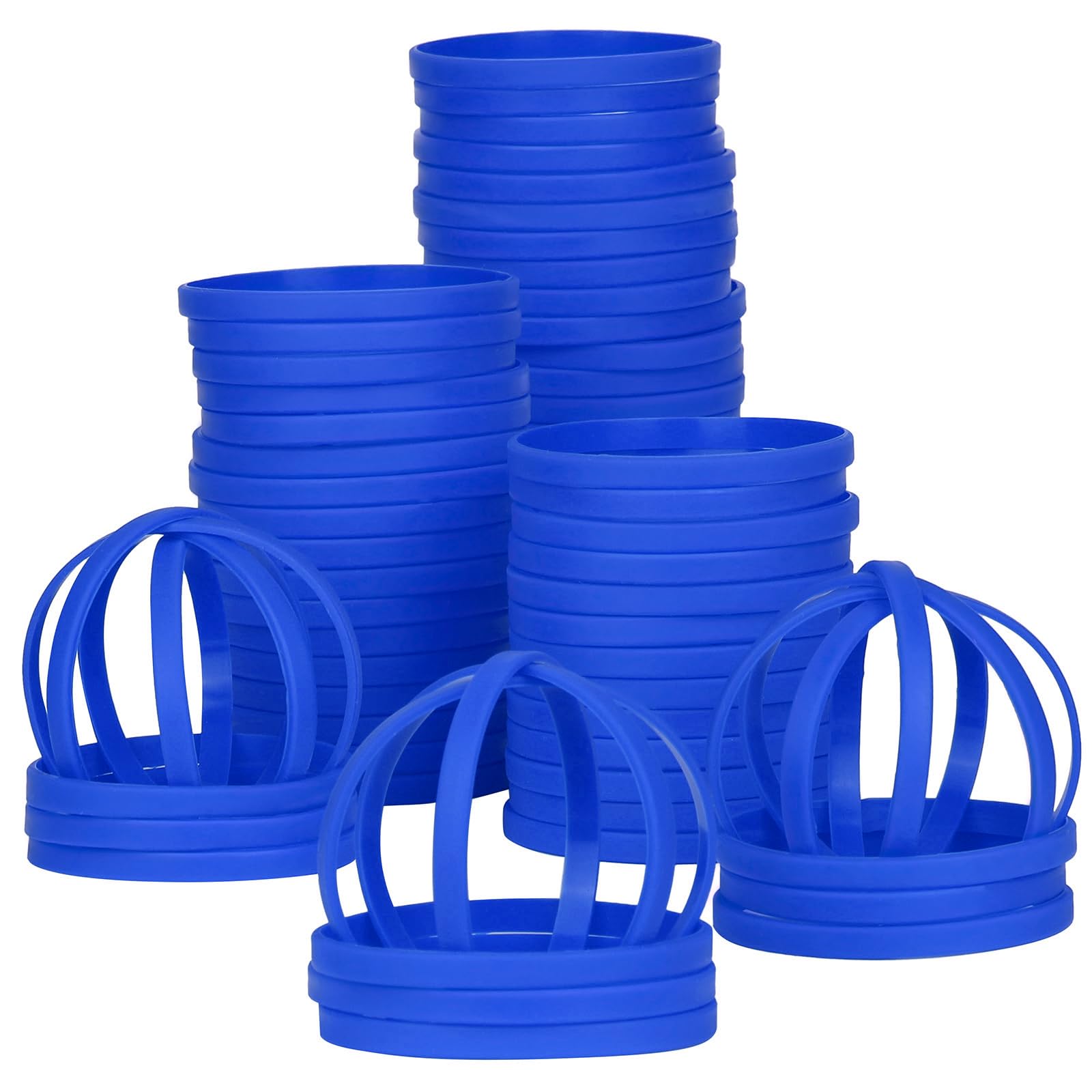 LVNRIDS 50 PCS Silicone Wristbands Rubber Bracelets 7 inch Length Sports Elastic Wristband Bracelet Bulk Gifts for Boys Girls Teacher Student Party Blue