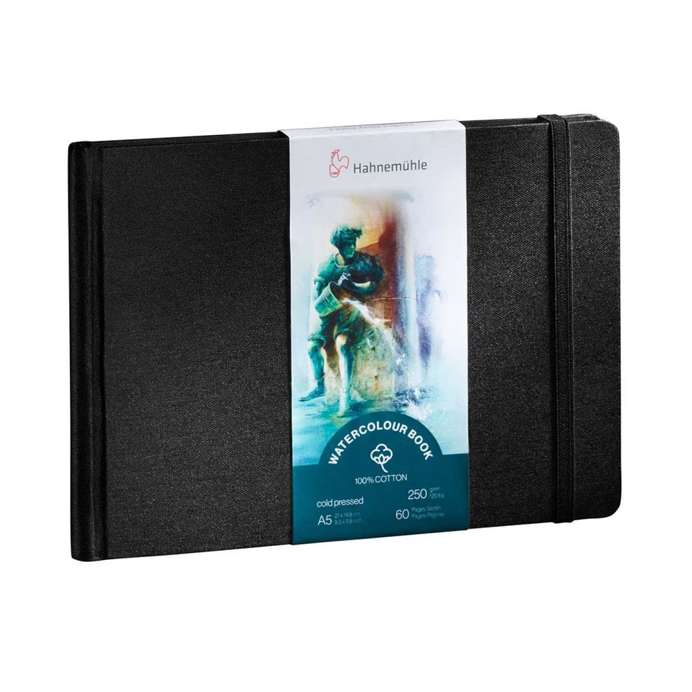 Hahnemühle Watercolour Book 100% Cotton, 250 g/m², Matte, Surface-Glued, 30 Sheets/60 Pages, Watercolour Book (A5 - Landscape Format)