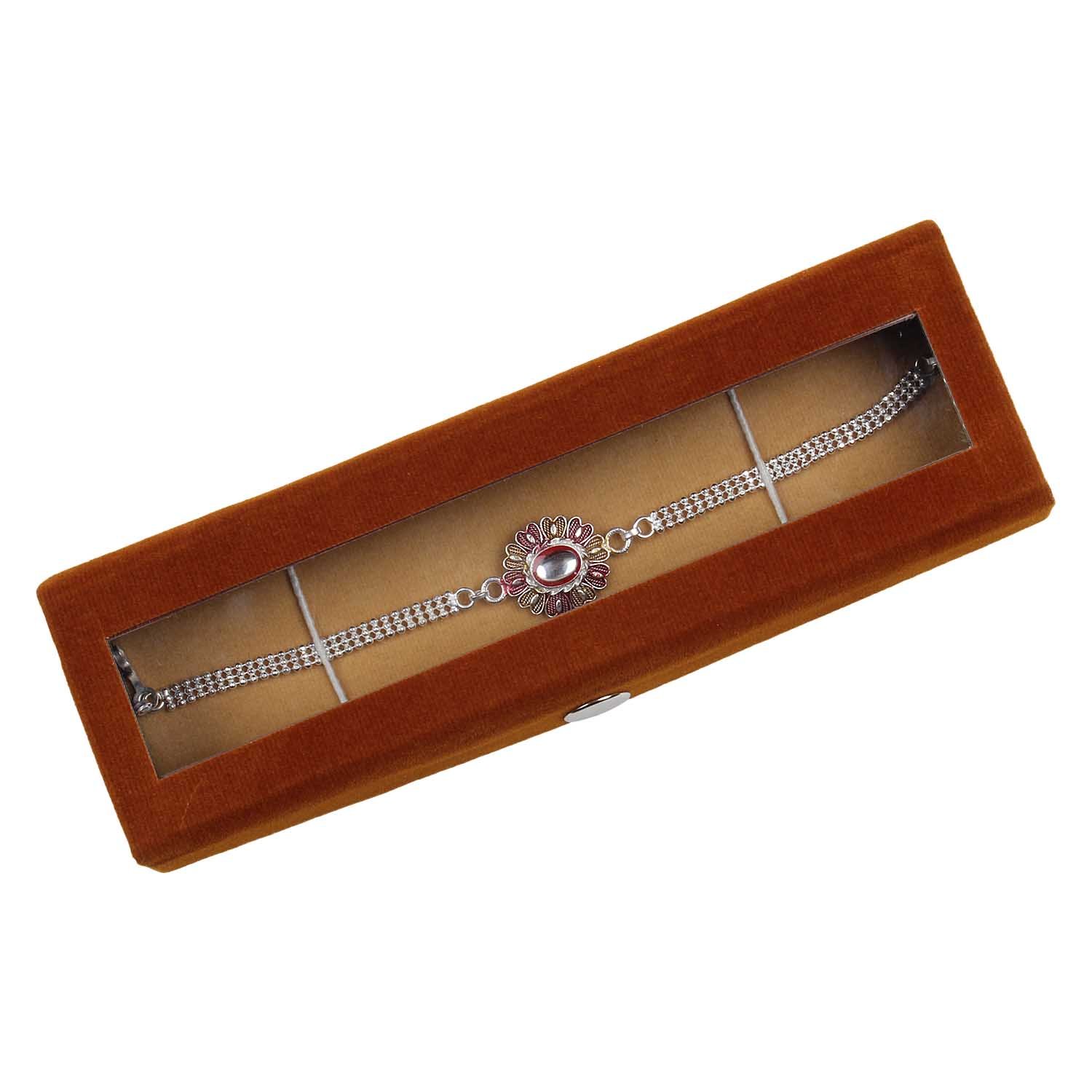 jewel fuel silver bracelet rakhi with velvet gift box (903)