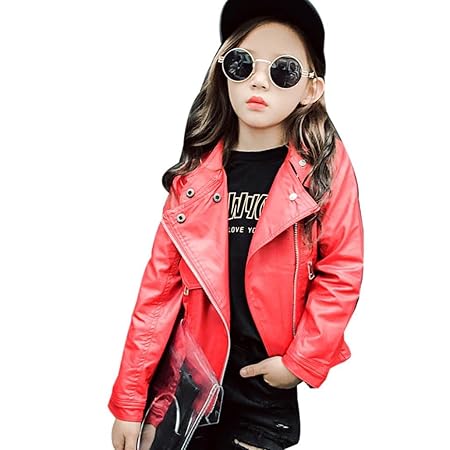 Janly Frühling Herbst Baby Kinder Mädchen Lederjacke Kinder Outwear Mantel Kleidung (8T, Rot)