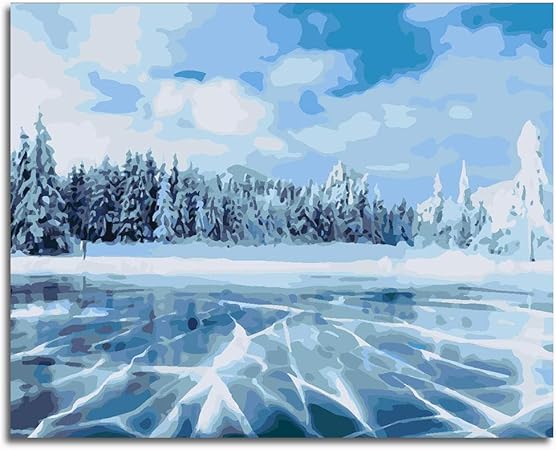 Zeo Qi Lin Zou Frozen Lake Paint By Number Wall Mural Drawing With Brushes 16x20 Inch 40x50cm No Frame Amazon Co Uk Kitchen Home