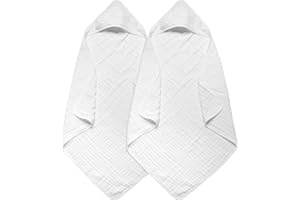 Arnzion Baby Hooded Towels for Babies and Toddlers, Muslin Baby Bath Towel Soft and Absorbency for Boys and Girls (White 2 Pack)