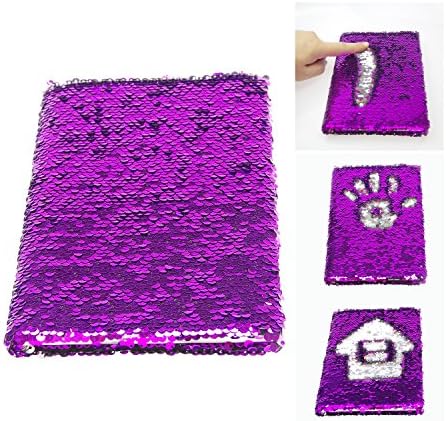 Wriioong Purple Magic Reverse Mermaid Sequin Notebook Color Changing Sequins Journal Dairy Children Gift Studying Supplies