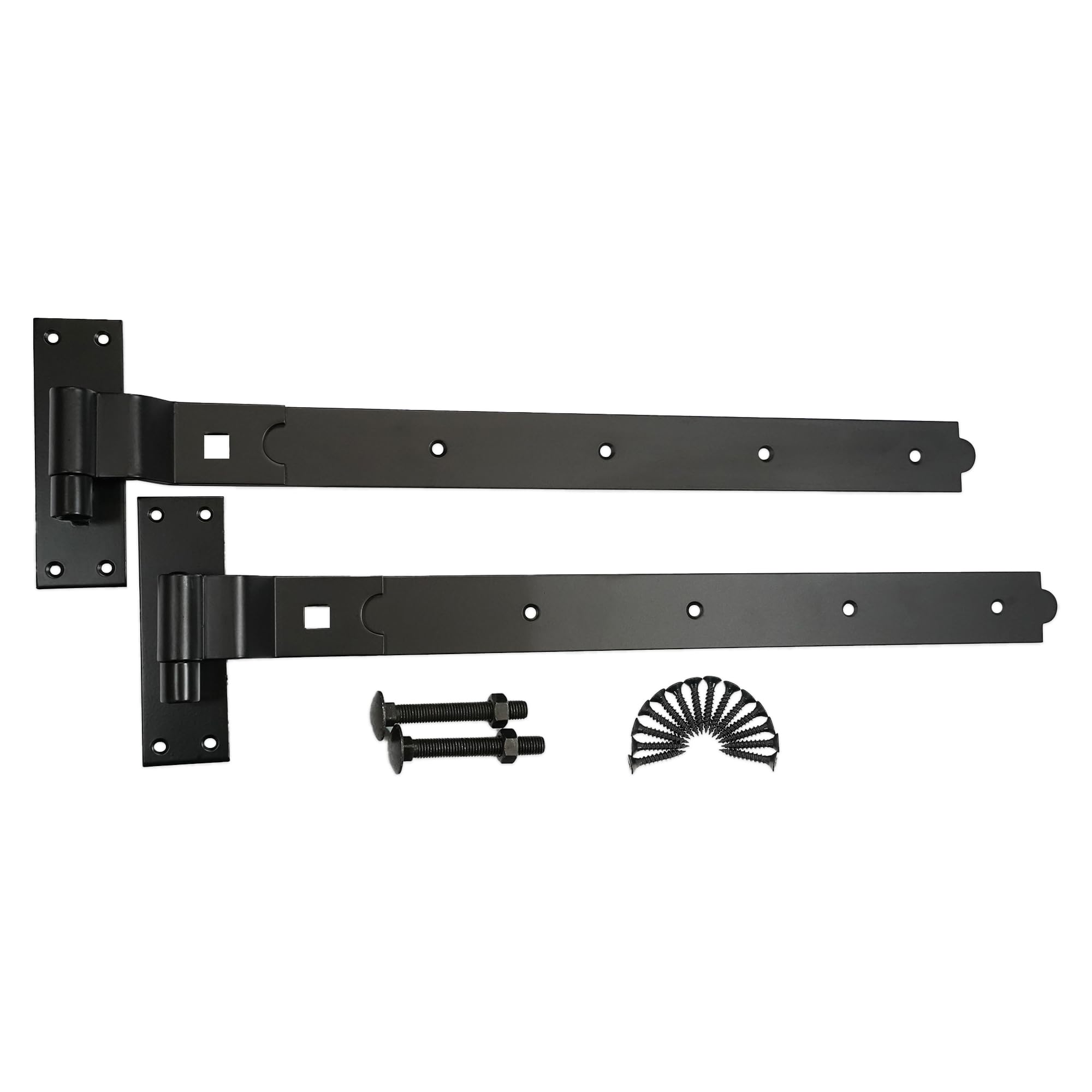 Infinity Decor 24 inch 600mm Cranked Heavy Duty Iron Hook and Band Gate Hinges in Epoxy Black Finish for Garage or Garden Gates