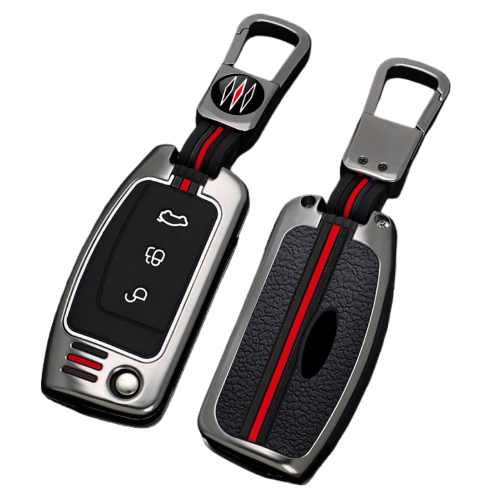 Happyit Zinc Alloy + Silicone Car Key Cover Cases for Ford Fiesta Focus Mondeo Kuga Escape Falcon Galaxy Fusion Mustang Explorer Edge Escort Mk3 Mk4 Ranger 3 Buttons (A, Matt Color)