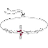 Blaniy Cross Bracelet for Women 925 Sterling Silver Adjustable Butterfly Bracelet Birthstone Jewelry for Women