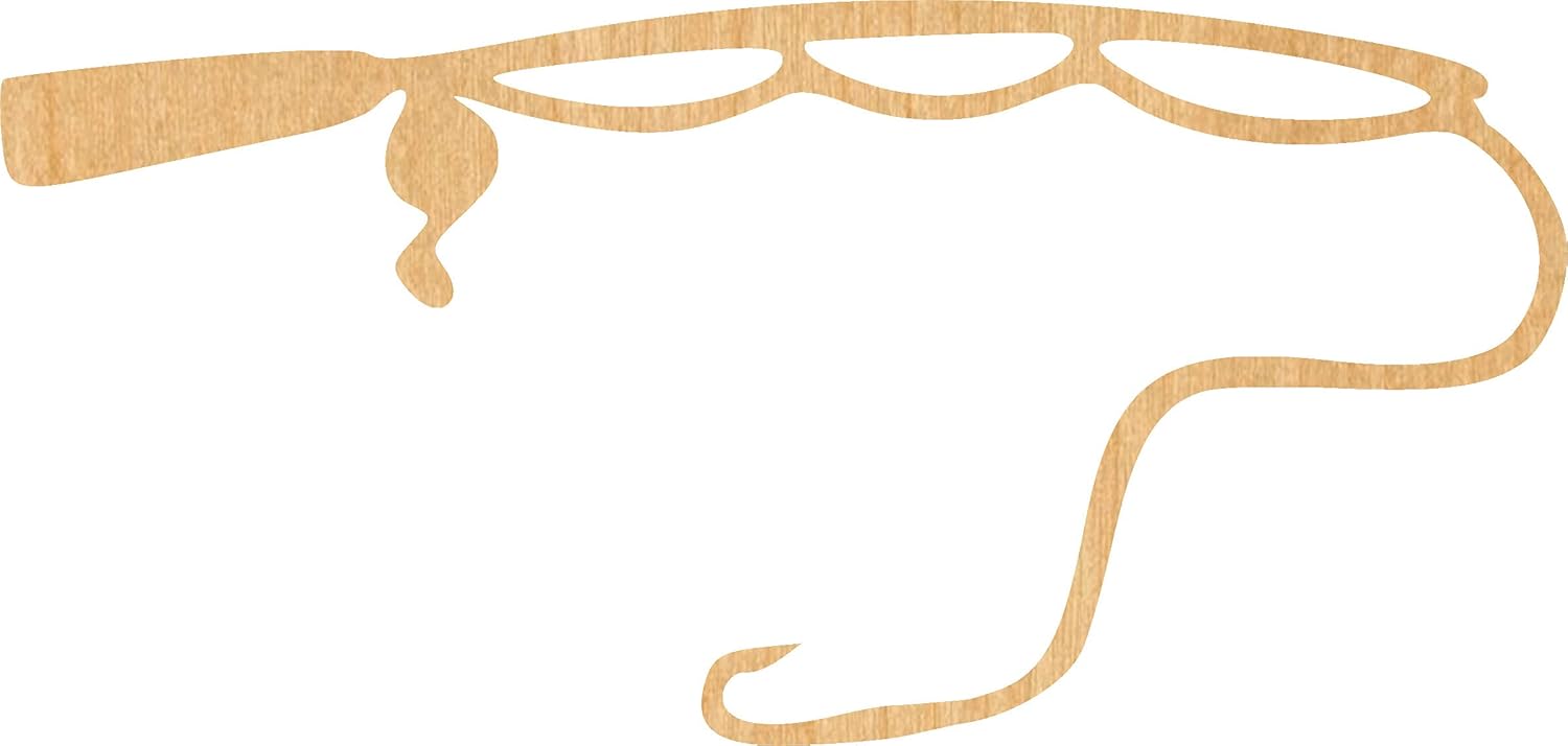 Mixed Media - Fishing Pole Laser Cut Out Wood Shape Craft Supply - 4 Inch