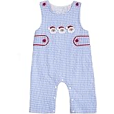 XRTBMN Infant Boy Santa Jumpsuit Newborn Baby Christmas Outfit Embroidery Sleeveless Gingham Romper Winter Clothes