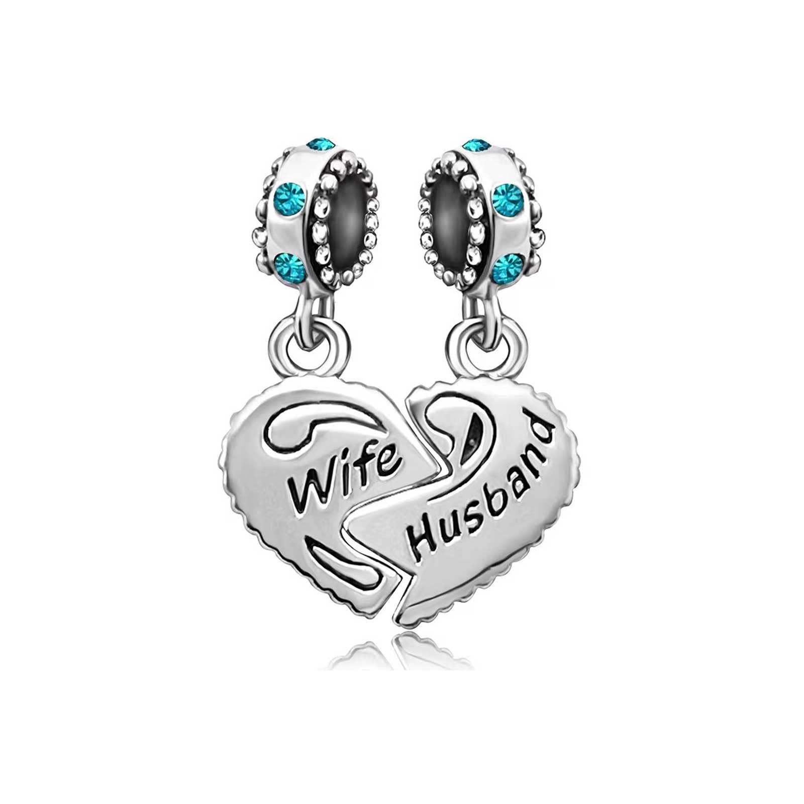 KunBead Jewelry Birthday Valentine Wife Love Heart Blue Birthstone Dangle Charms Compatible with Pandora Bracelets