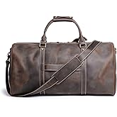 Leathfocus Leather Travel Duffel Bag, Classic Leather Weekend Bag Mens Gift Overnight Retro Sport Gym Carry on Luggage YKK Zipper (B Style Dark Brown)
