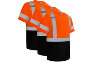 Uno Mejor Work Shirts for Men Construction Class 3 High Visibility Shirts for Men, Hi Vis Reflective Safety T-Shirts for Men Women, Short Sleeve Work Shirts with Black Bottom, Orange XL, 3PCS