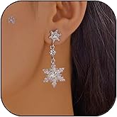 Snowflake Earrings for Women Dainty Snowflakes Drop Dangle Earring Sparkly Crystal Flowers White Zirconia Snowflakes Stud Earrings Christmas Holiday Jewelry Gifts