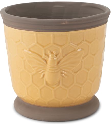 Napco Hummel-Waben Blumentopf Aus Keramik – 8,3 Cm, Goldgelb, Für Sukkulenten & Deko