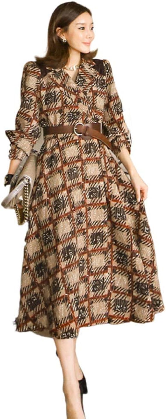 Amazon ロングカフタン ワンピース 韓国の女性 エレガントなプリント 長袖vネック オフィス秋レトロ パーティードレス プラスサイズ ワンピース チュニック 通販