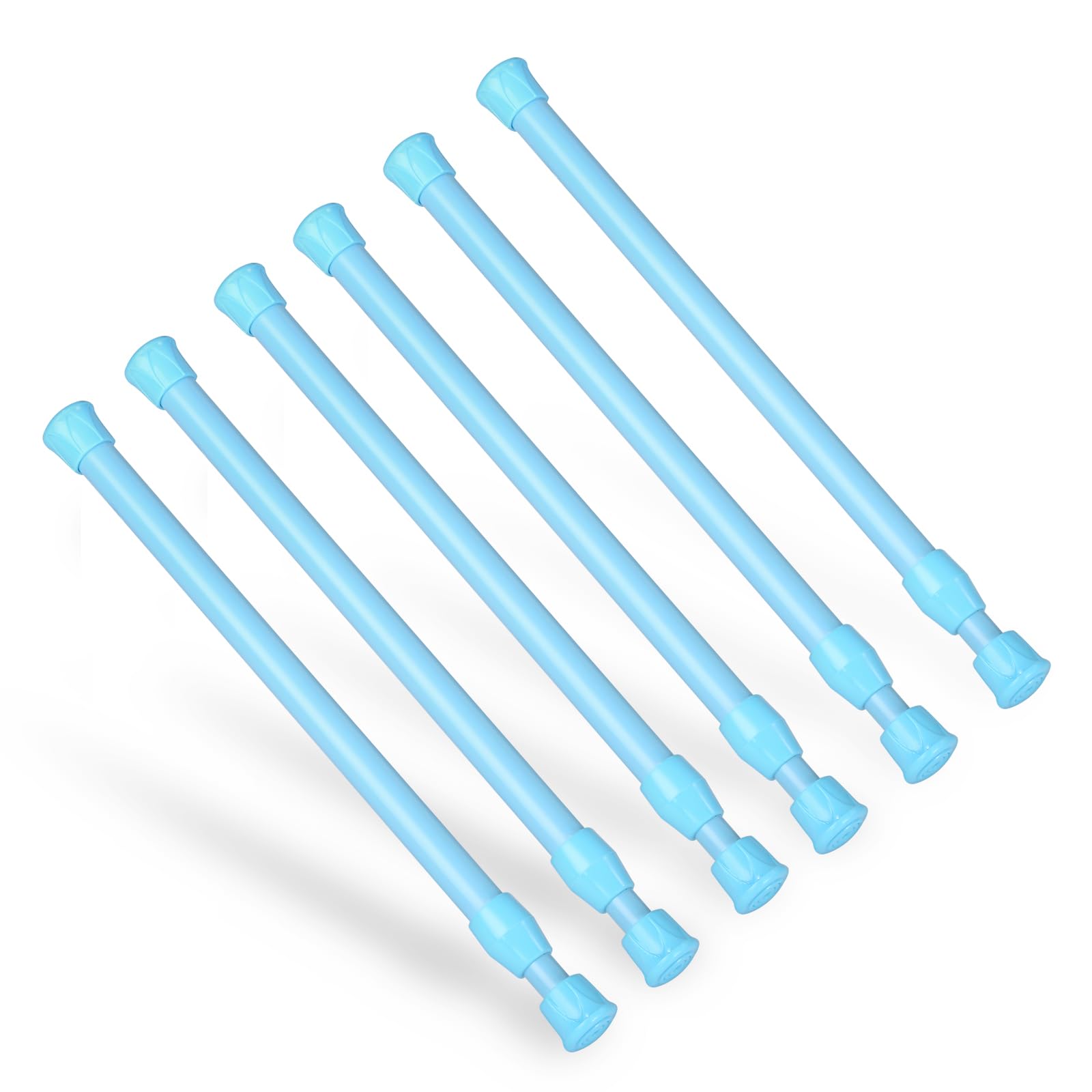 Goowin 6 Pcs Tension Rod, 25-40cm Tension Rods for Windows, No Drilling Rustproof Spring Adjustable Tension Curtain Rod for Doors, Windows, Wardrobe Bars, Drying Support Rods (Blue)