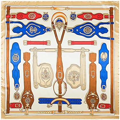 Fashion Imitated Belt and Chain Printed Scarves Silk Square Scarf (Brown)