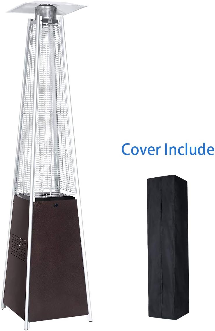 Pamapic Patio Heater, 42,000 BTU Quartz Glass Tube Hammered Bronze Gas Outdoor Heater