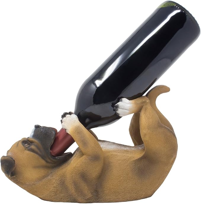 Decorative Drinking Boxer Dog Wine Bottle Holder Statue Display Stand