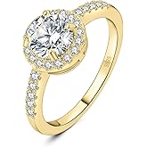 JewelryPalace 1.5ct Moissanite Round Cut Halo Engagement Rings for Women, 925 Sterling Silver Promise Ring for Her, Simulated Diamond Anniversary Wedding Ring Jewelry Sets VVS D-F