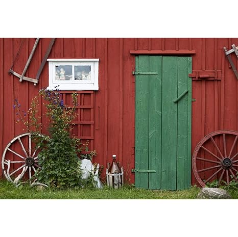 Amazon Com Leowefowa 7x5ft Red Old Barn Door Backdrop Farm