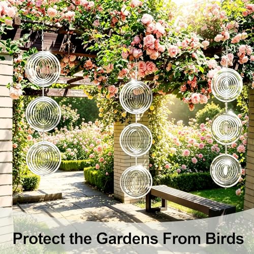 Gulxwis Reflective Bird Repeller, 3 Pieces Stainless Steel 3D Rotating Scarecrow, Wind Mill for Garden and Outdoor, Visual Repellent for Patio, Balcony and Orchard