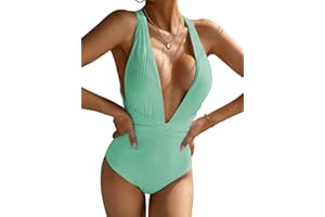 MOLYBELL Women's Plunge One Piece Bathing Suit Deep V Neck Swimsuits Crisscross Wrap Tie Monokini High Waisted Swimwear