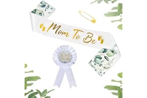 TRUSTORIC Mom To Be Sash and Daddy To Be Badge Pins for Baby Shower Boy Girl Greenery Sage Green Mom To Be Sash & Dad To Be Pin Gender Reveal Party Decorations Pregnant Mommy Gift (White Style)