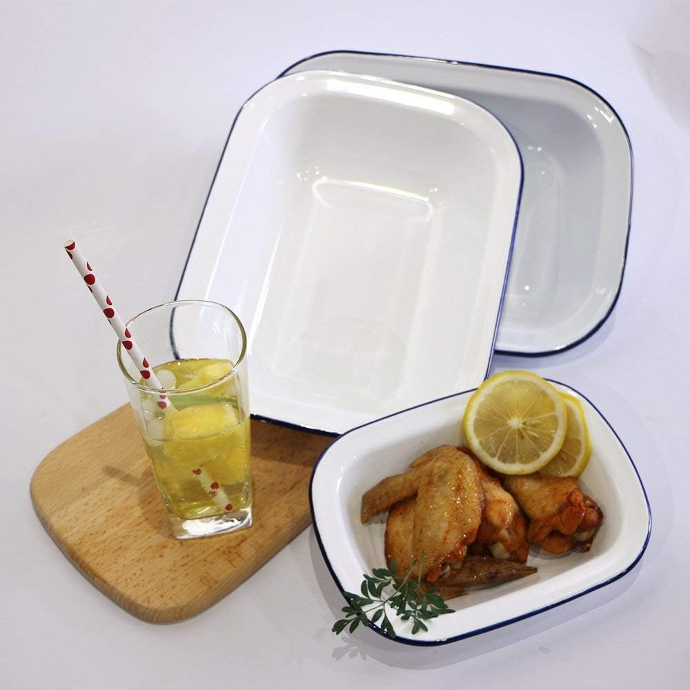 Webake Enamel Pie Dishes Enamelware Roasting Tins 3 Pcs 20cm 24cm 28cm Cookware Baking Tray Rectangular Roaster Pan Food Containers - Image 5