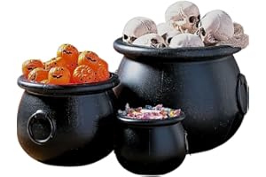 Fun Express Black Cauldron Pot 16", 12" and 8", Pack of 3, Create an Enchanting Halloween Atmosphere with Our Plastic Cauldron, Witch Cauldron Pots Endless Decor Possibilities