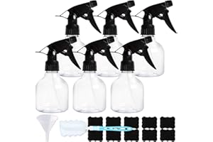 HWASHIN 6 Pack Plastic Spray Bottles, 8.5 oz Empty Refillable Clear Spray Bottles for Cleaning Solutions, Adjustable Trigger 