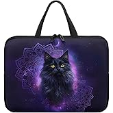 ZIATUBLES Laptop Sleeve Case with Handle Computer Cover Bohemian Purple Black Cat Print Laptop Case Compatible with 10-17 Inch Tablet for Women Men 360° Protective Carrying Bag Briefcase, 17inch