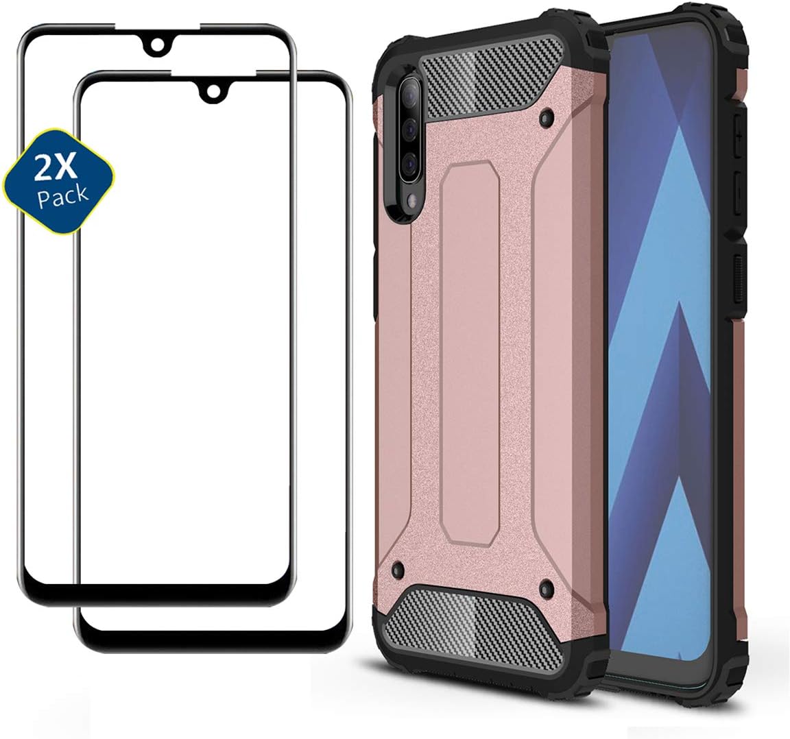 HUUH Case + 2 Pack Screen Protector for Samsung Galaxy A01, Rugged four-corner airbag drop-proof phone case for Samsung Galaxy A01(Pink)