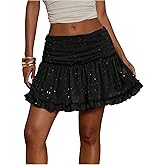 MakeMeChic Women's Sparkly Sequin Mini Skirt A Line Ruffle Low Rise Ruched Party Skirts Club Outfits
