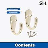 Select Hardware 2x Single Robe Coat Hooks Polished Brass Door Wall Mountable view 4