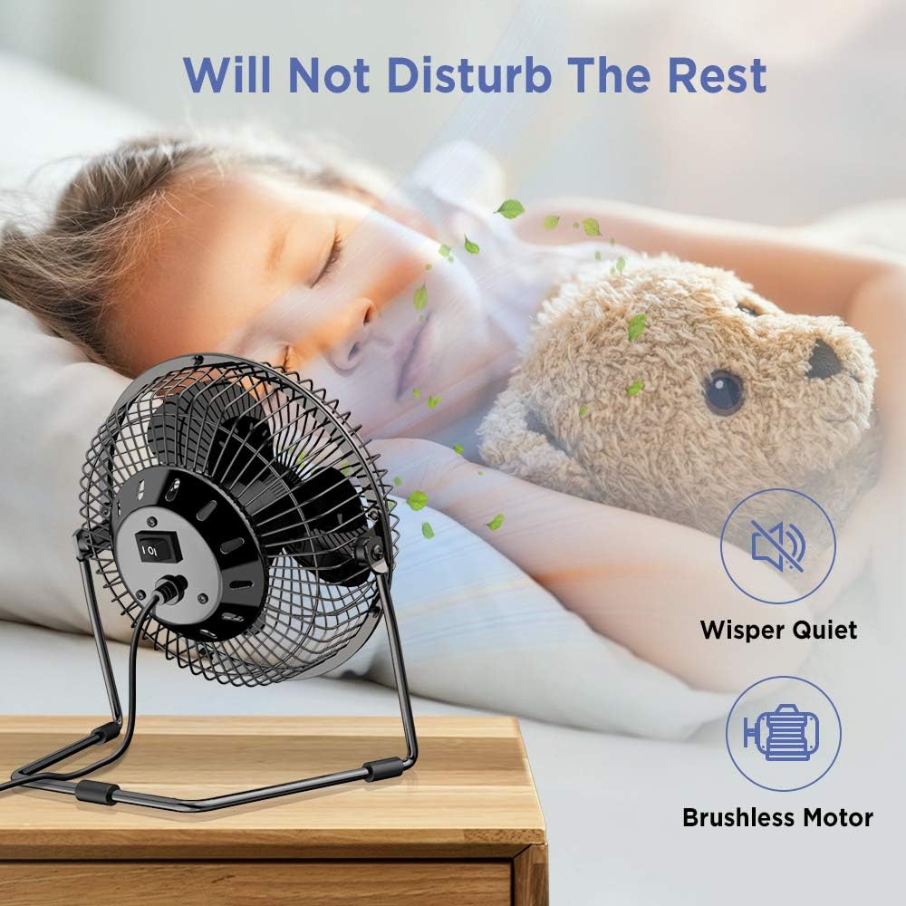 EasyAcc 6 Inch Desktop Table Fan (USB POWERED ONLY) USB Desk Fan with 2 Setting Portable Mini USB Fan for Metal Design Quiet Operation 360° Rotation Personal Cooling Fan for Home Office Desktop-Black: Home & Kitchen
