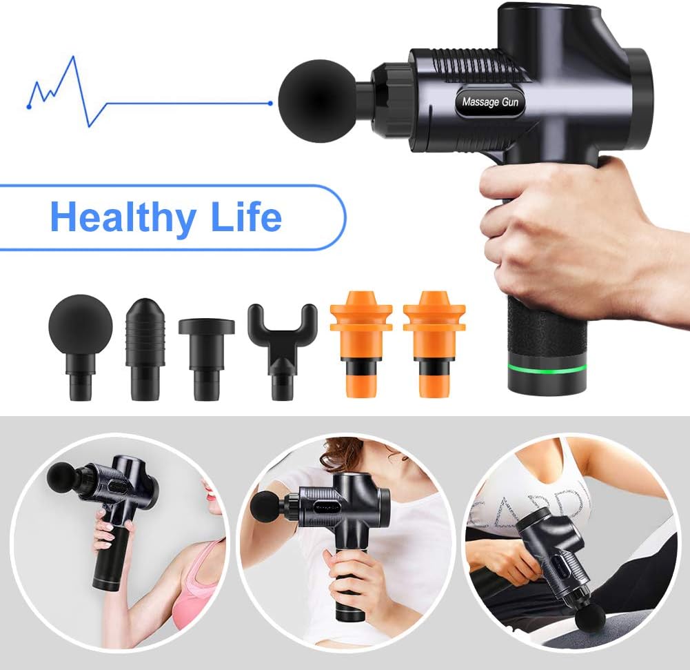 Massage Gun Deep Tissue Percussion Muscle Massager for Pain Relief, Handheld Electric Body Massager Sports Drill Portable Super Quiet Brushless Motor (Black): Health & Personal Care