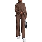 dowerme Women Spring 2 Piece Outfits 2026 Winter High Neck Sweater Sets Drawstring Wide Leg Pant Chunky Knit Lounge Set