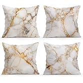 OBSEDE Gold Foil Marble Throw Pillow Covers 18 × 18 in, Set of 4, Couch Cushion Cases Inserts for Sofa Bed Living Room Home Decor, Single-Sided Print