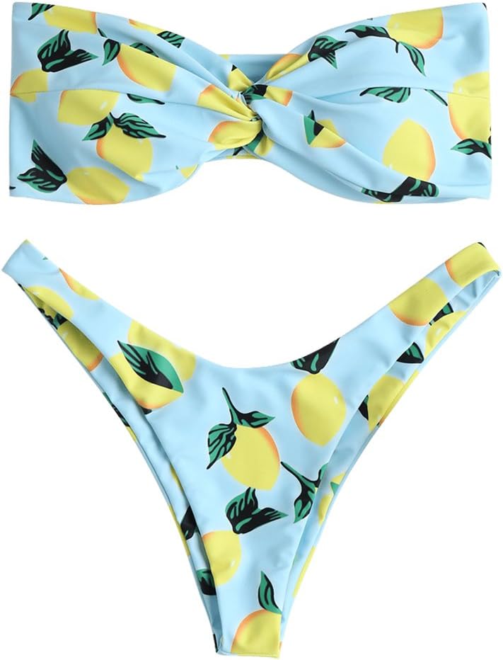 ZAFUL Women's Bandeau Bikini Set Strapless Swimsuits Fruit Cherry/Lemon/Pineapple/Watermelon/Avocado Printed